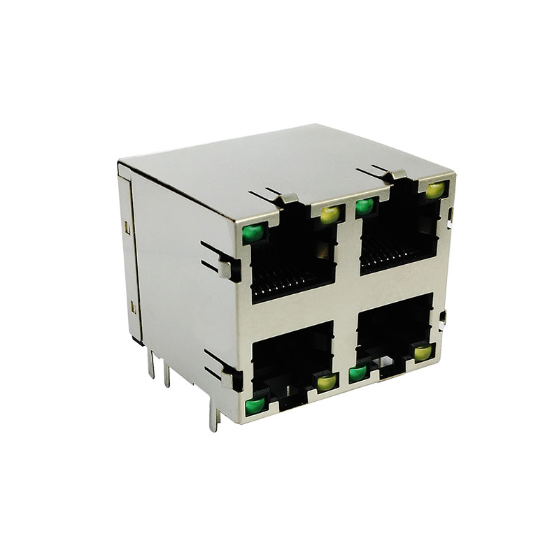 Stacked RJ45 modular jack connector shielded with LED