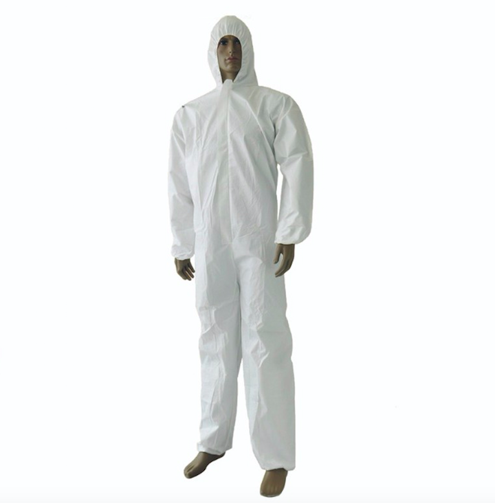 Fluid Resistant Microporous Disposable White Coveralls With PE Film Protective Coverall