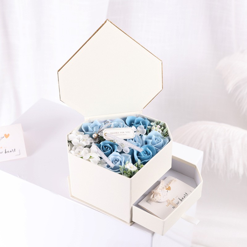 Custom 20x12 Flower Bouquet Box Black Diamond Shaped Jewelry Chocolate Gift With Drawer