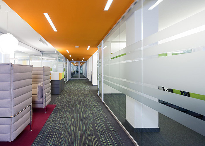 Stick Frosted Logo Customized Glass Wall Partition With Solid Door Equipment Belt For Accessories