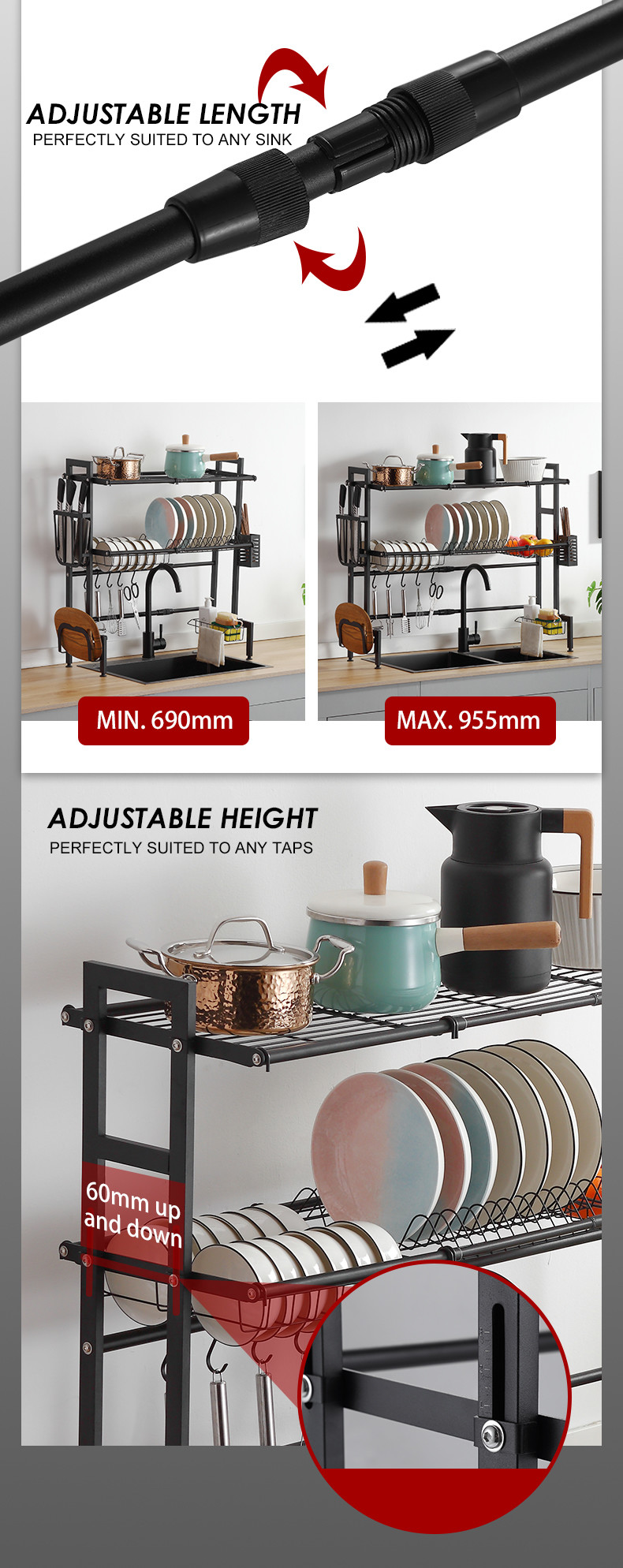Multifunction JM adjustable over the sink dish rack for Dish Drying ODM