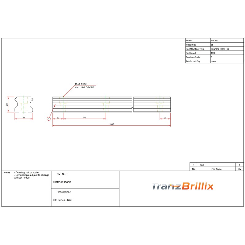 Original HIWIN HGR35 Linear Guide Rail for HGH35CA and HGW35CC