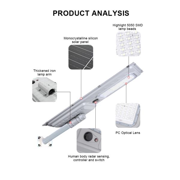Outdoor IP65 Solar Panel Street Light High Wattage Night Light for Large Projects