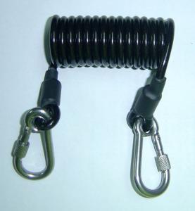 Quality 5.0mm strong black carabina hook spring stretchy coil tool lanyard strap to secure safe wholesale