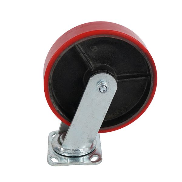 Heavy Duty Cast Iron Core PU Caster Red Polyurethane Castors and Universal Wheels for Trolley