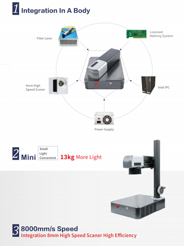 Gold Silver Marking Movable 20 Watt Fiber Laser Engraver