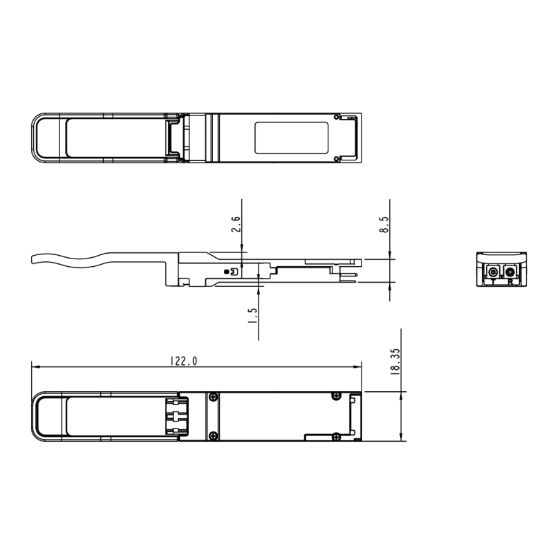 QSFP+ 40G LX4 transceiver module,4 CWDM lanes MUX/DEMUX design