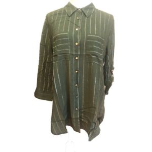 Quality 98% Cotton 2% Metallic Wire Button Down Womens Long Sleeve Shirt wholesale