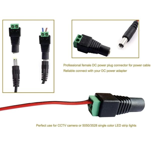 PVC 2 Pin DC Power Female Jack Adapter Connector 5521 Black With Green Teminal