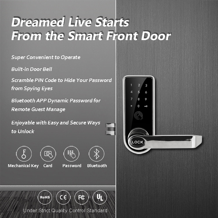 Fingerprint Card Bluetooth Door Lock Light Weight 168mm * 68mm For Homes