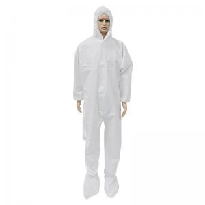 Quality Non Woven Disposable Hooded Coveralls PP PE Laminated White With Boot Cover wholesale