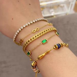 Quality [HydroTi] Europe and the United States hot selling 18K gold-plated stainless steel zircon bracelet senior sense ins open bracelet titanium steel hand wholesale