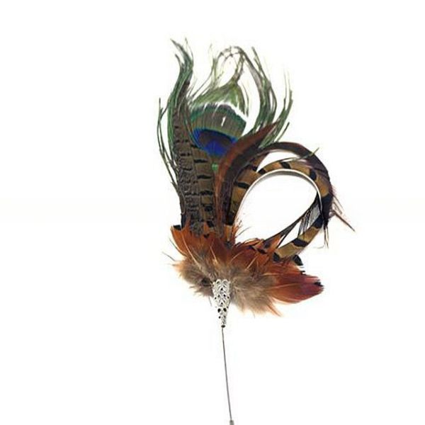 Dyed Suit Decoration Peacock Feather Hat Pin With Accessory 5x10 Cm
