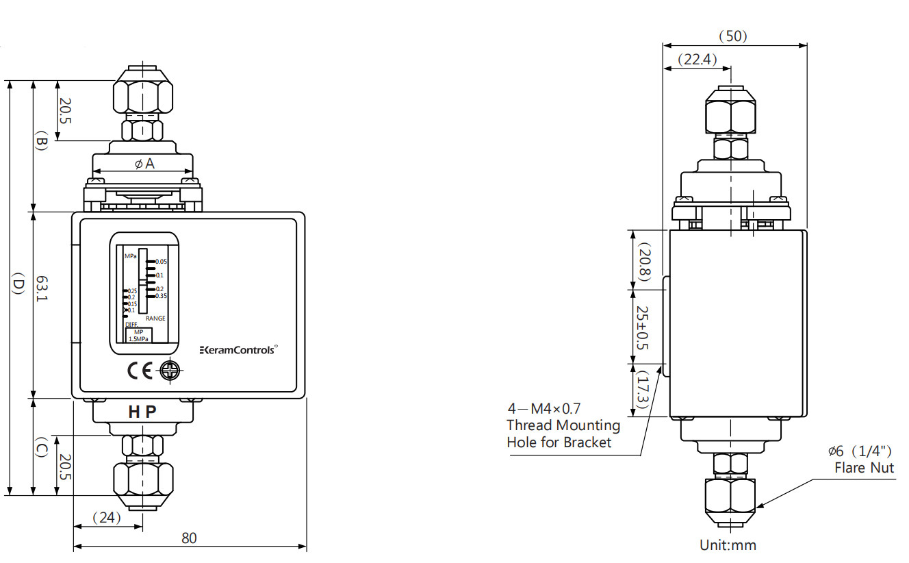 Liquid Air Differential Pressure Switch Stainless Steel