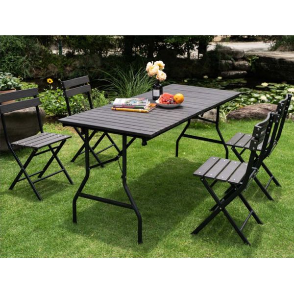 Metal Outdoor Foldable Portable Wood Grain HDPE Plastic Folding Beer Picnic Dining Table