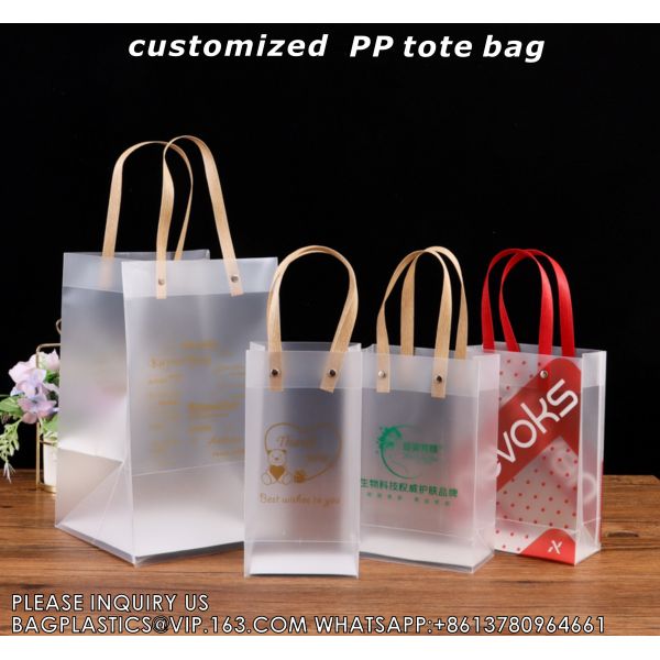 Clear Luxury PP Handbag With Handle Reusable Custom Logo Plastic Tote Bag For Shopping Packaging Bag