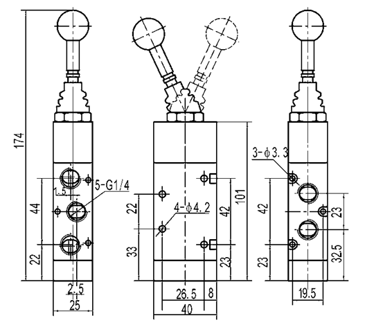 25mm Direct Acting Pneumatic Toggle Valve , 1.2Mpa Manual Operated Valve