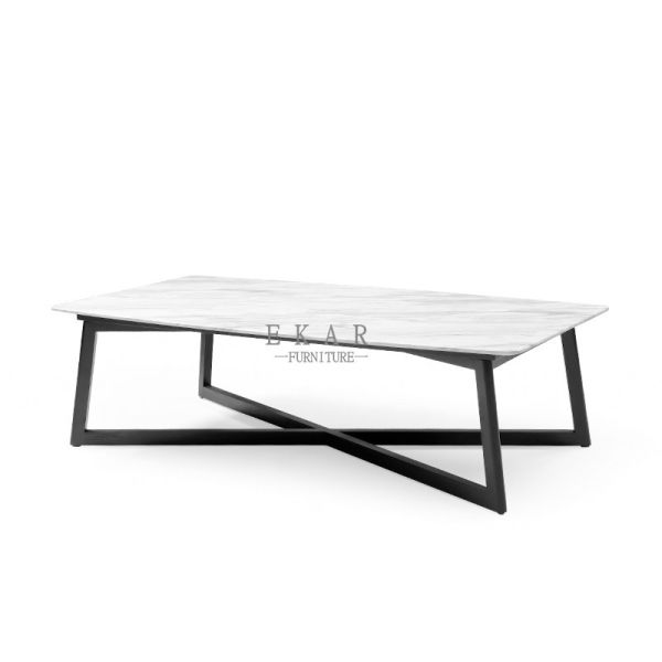Ash Wooden Frame Italian Rectangle Shaped Marble Coffee Table