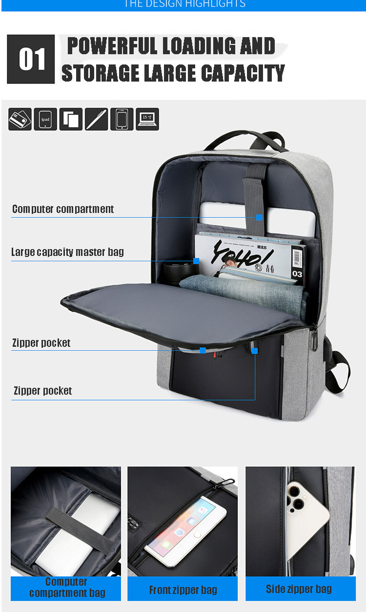 Sympathybag Wholesale Multi-Functional Men Casual Computer Waterproof School Rucksack Bag Laptop Backpack with USB