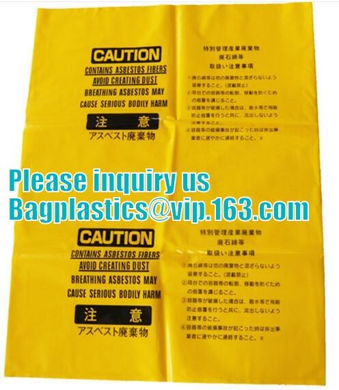 custom printed jumbo plastic garbage packaging plastic asbestos waste bag, poly asbestos warning printed burial bags