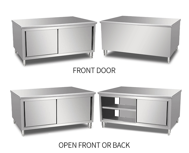 Single / Double Open Working Cabinet / Slide Door 1.5m Stainless Steel Tool Bench Commercial Kitchen Workbench Cabinet