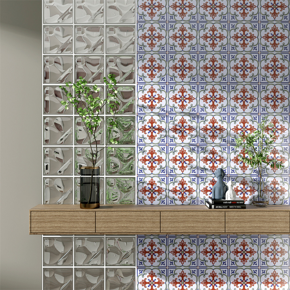 White And Red Modern Tiles 200x200mm Flower Ceramic Rustic Tile And Vintage Tiles For Restaurant And Bedroom