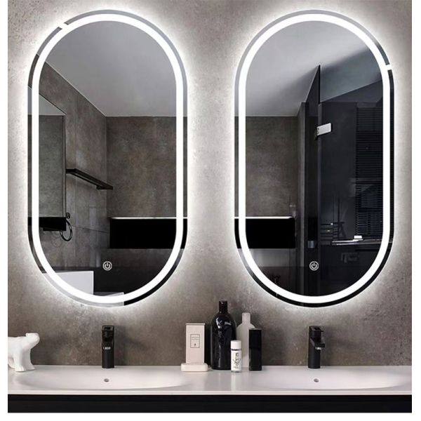 Smart LED Bathroom Vanity Mirror with Oval Bath Toilet and Luminous Lights in Silver