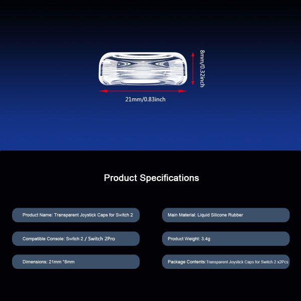 Crystal Clear Transparent Liquid Silicone Joystick Thumb Grip Caps for Nintendo Switch 2 – Enhanced Comfort & Control