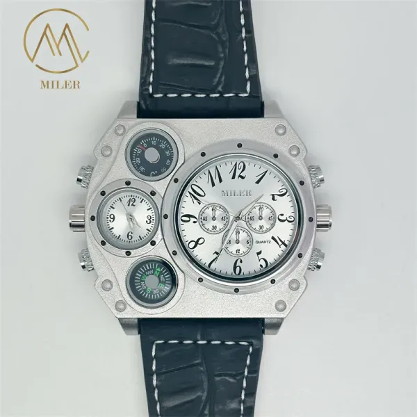 Miler ML777 Waterproof Quartz Watch with Leather Band 14cm Case
