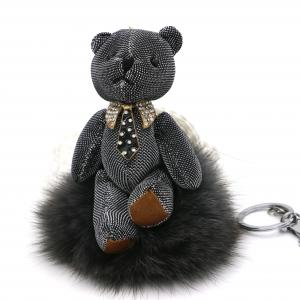 China 3D Bear Doll Key Ring Silver Reflective Cloth Material Filled Cotton 13cm Size on sale