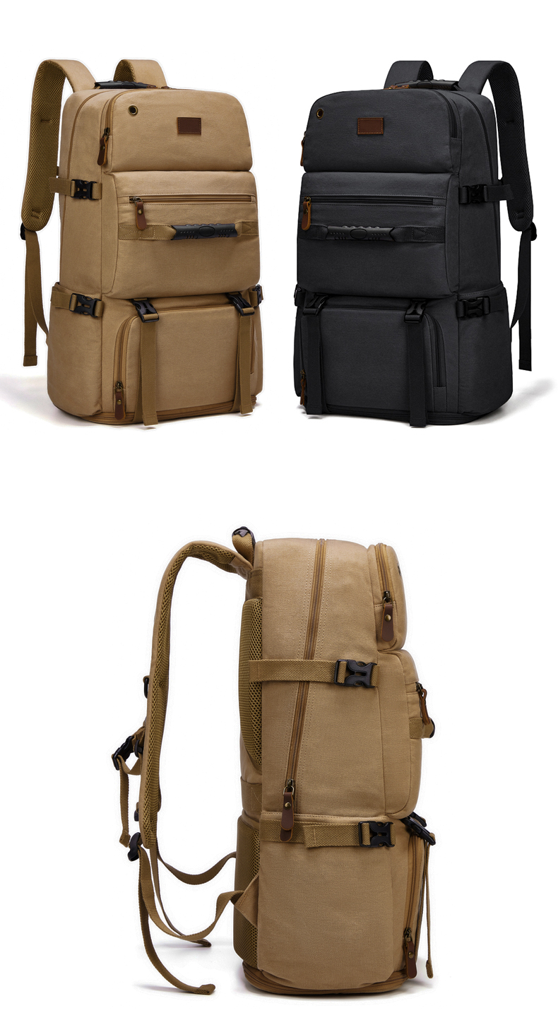 Retro Large Capacity Outdoor Travel Bags Mens Canvas Laptop Backpack 56-77 Litre