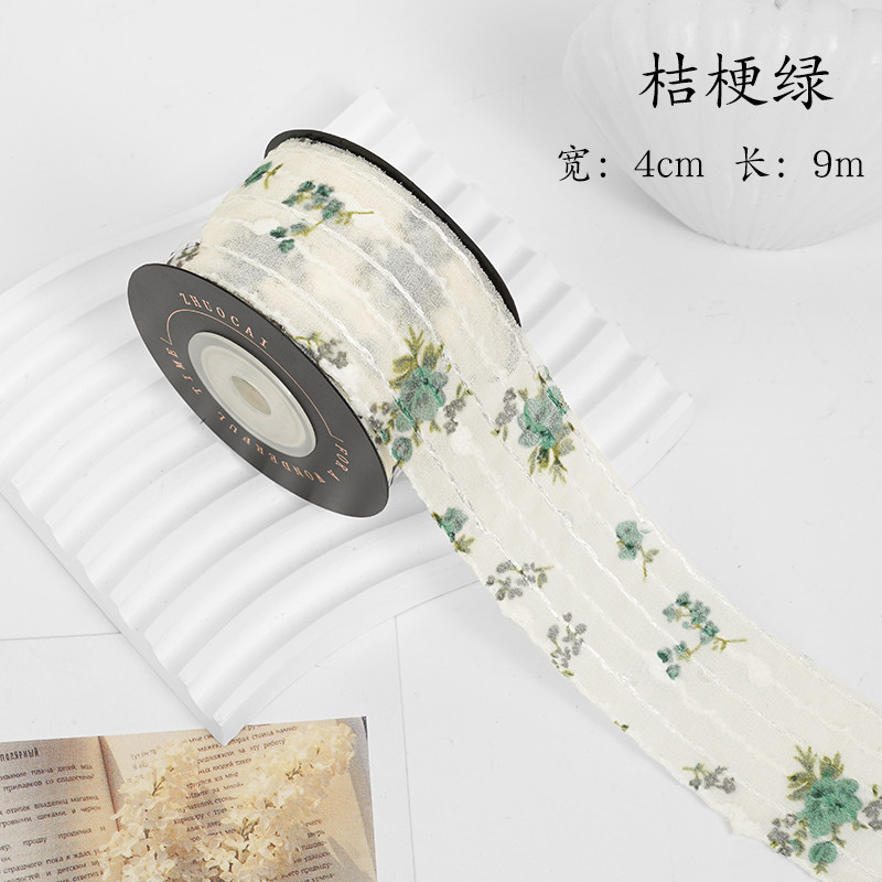 Flower Printed Personalized Organza Ribbon 4cm Flora Ivory Organza Ribbon