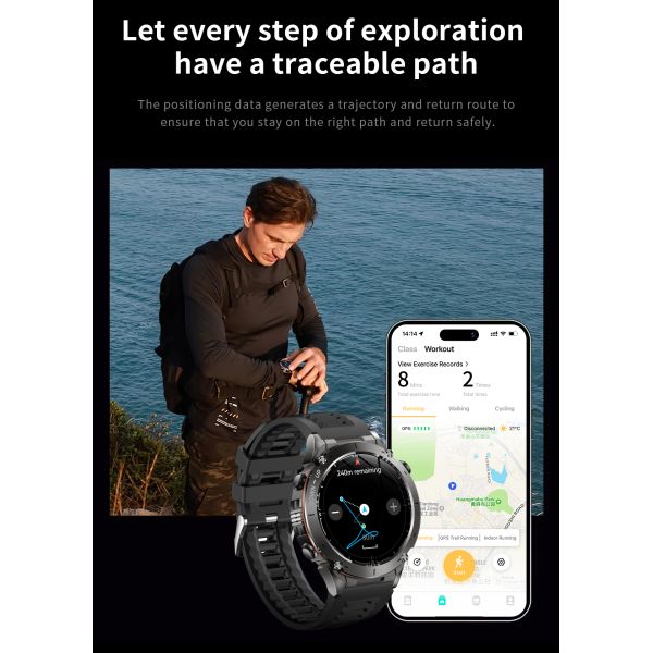 Eraysun GPS Outdoor Sports Y101 Smart Watches 1.43inch AMOLED 3ATM Waterproof Flashlight BT Call Big Battery 730mah Smartwatch