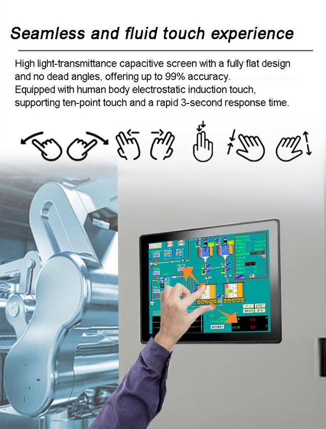 19 inch Thin Comercial Front Open Frame Embedded Ip65 All in One Workshop Wall-Mounted Touch Display