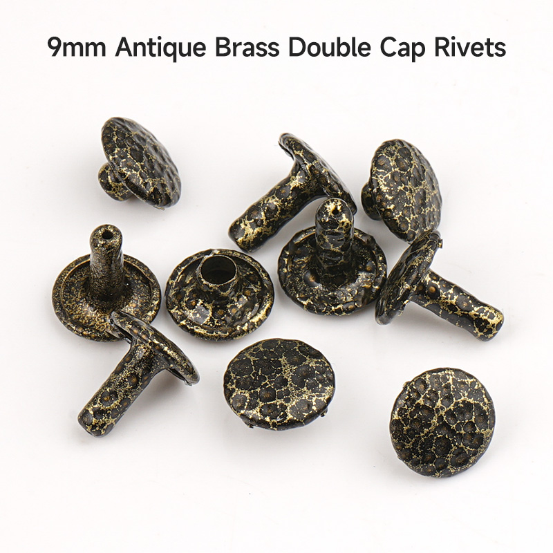 Brass Tubular Metal Studs 9mm Double Cap Rivets for Leather Bags Shoes Clothes Belts