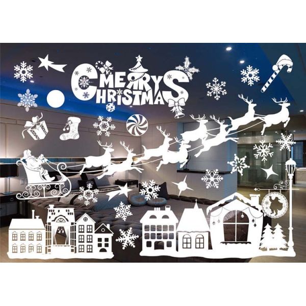 Static Merry Christmas Window Stickers 0.15mm New Year Stickers