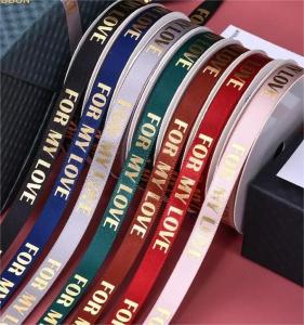 China Customize Polyester Foil Gold Printed Satin Ribbon For Gift Packing Box 9MM on sale