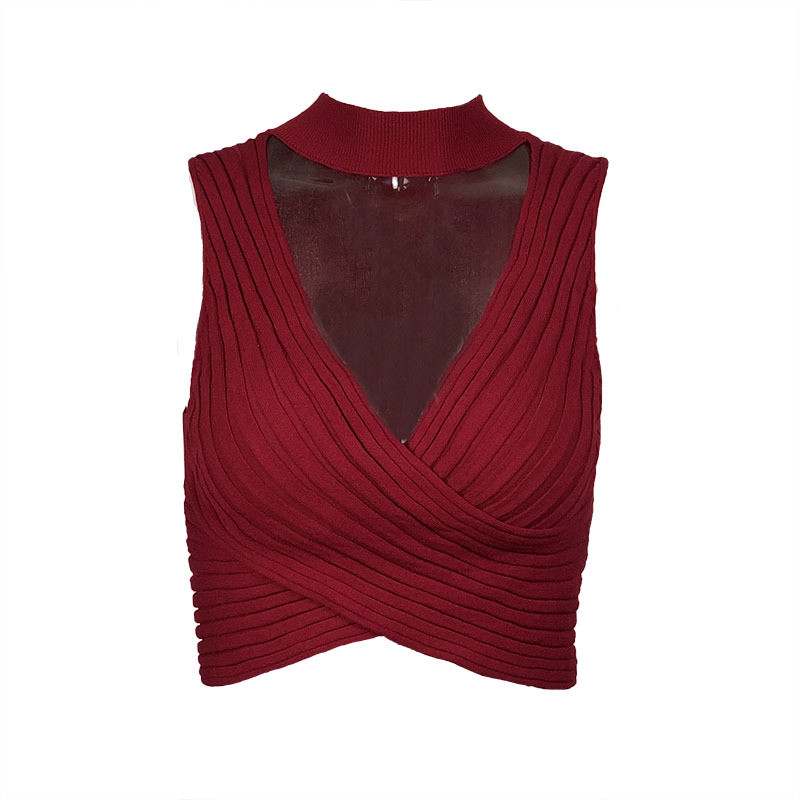 Hanging Neck Sleeveless Sexy Women's Knitted Tank Top