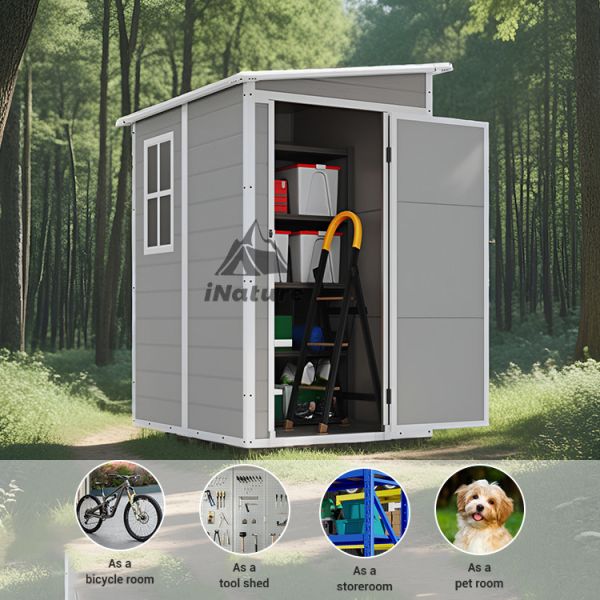 Close-up view of the garden shed's construction details