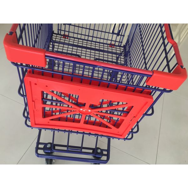 Supermarket 150 L 4 Wheel Wire Shopping Trolley Zinc Plated And Red Plastic Parts
