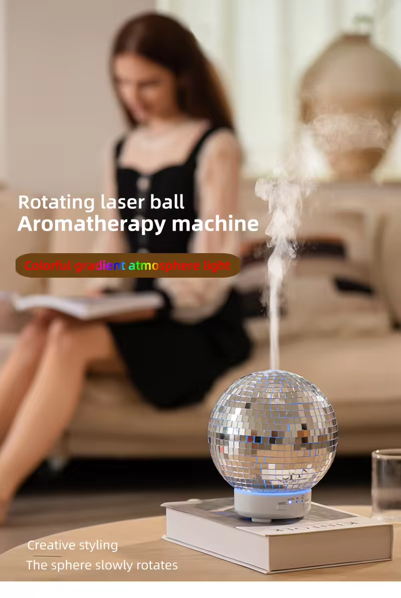 Newest Design Disco Mirror Ball 7 Color Lights Essential Oil Electric Ultrasonic Aroma Diffuser for Christmas Decorations