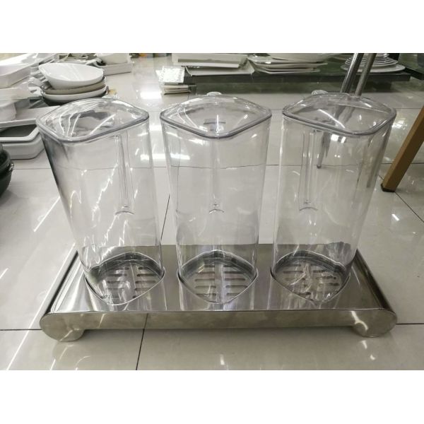 3-Holder Stainless Steel Stand for Square PC Juice Bottle, Restaurant Buffet Supplies