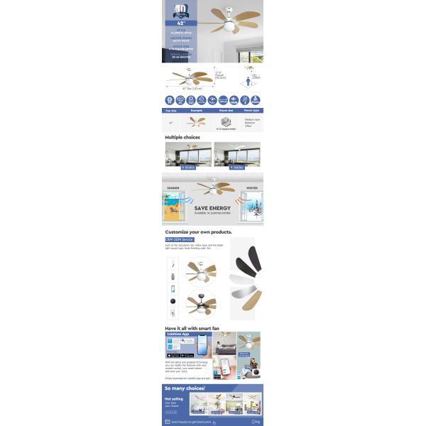 Remote Control 3 Speed 42inch Traditional Indoor Ceiling Fan AC Motor