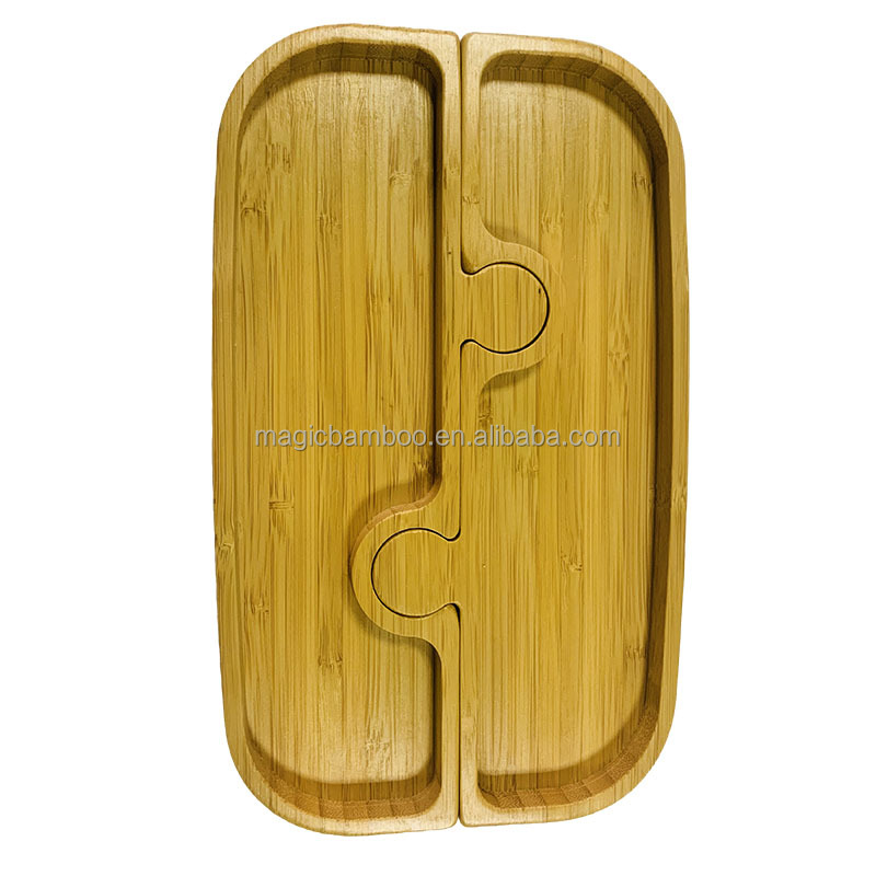 Plate Dish Bamboo Wooden Design Puzzle Shaped Tray Dinner Plate for Catering